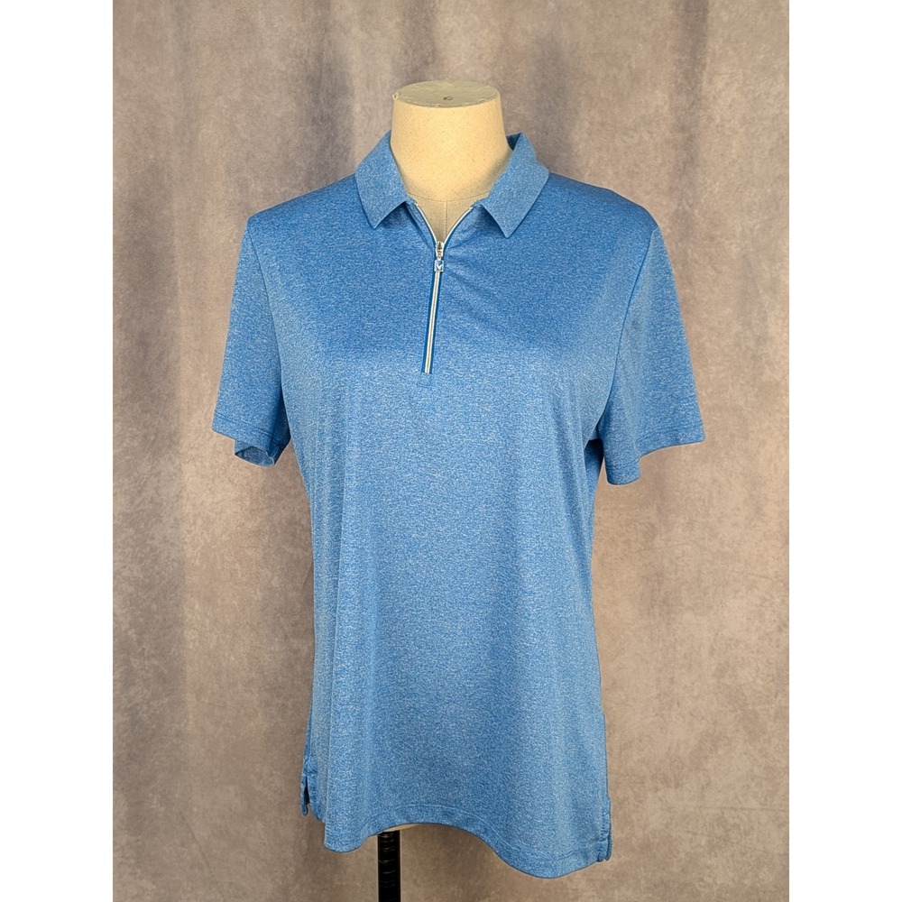 Callaway Women Golf Polo Shirt Blue Heather Quarter Zip Short Sleeve Size L-C210